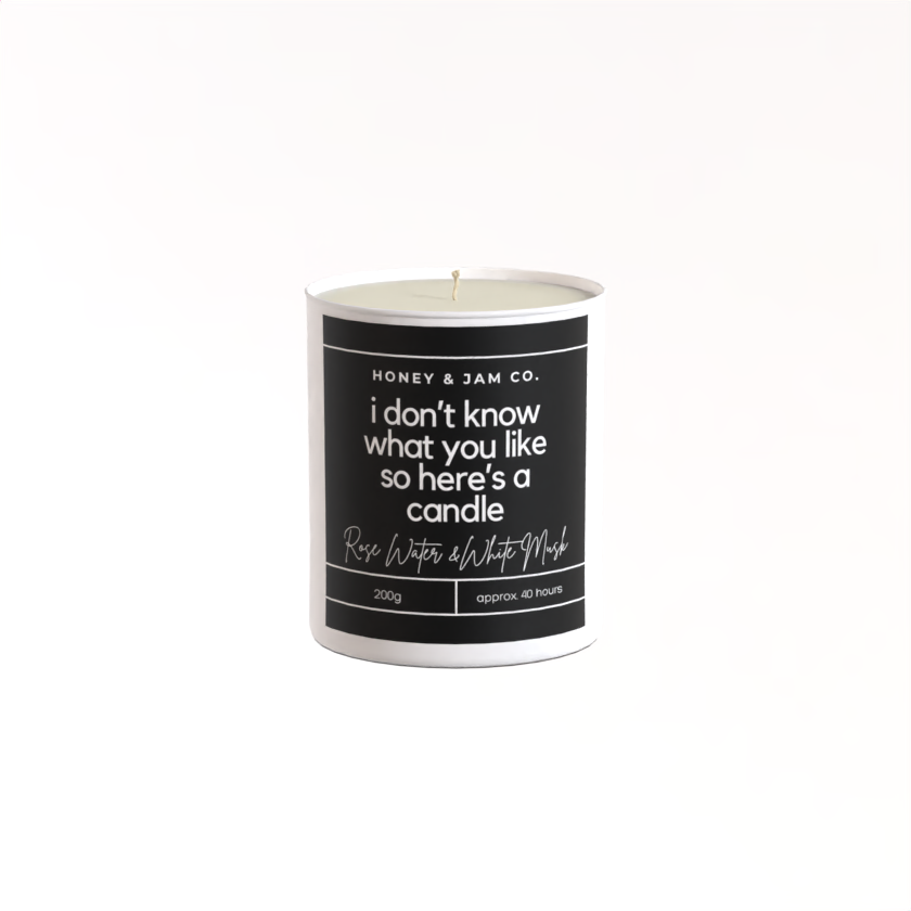 200g White candle ‘I don't know what you like so here's a candle’